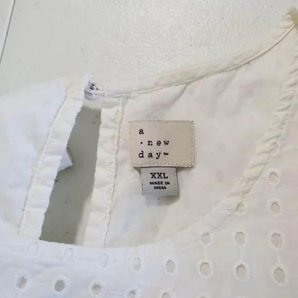 A New Day White Eyelet Puff Sleeve Midi Dress Cotton Ruffles Tiered Size XXL - Picture 9 of 15